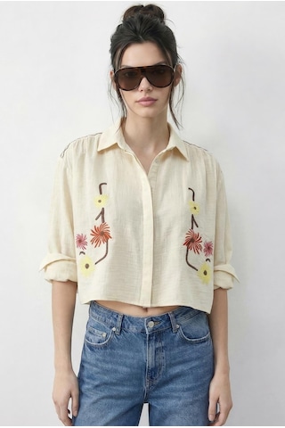 Shade Kadın Nakış İşlemeli Relaxed Müslin Gömlek 71739 60286026 - Tereyağ
