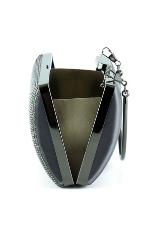 Erkan Saçmacı Antrasit Saten Kristal Taşlı Metal Saplı Abiye El Çantası Antrasit