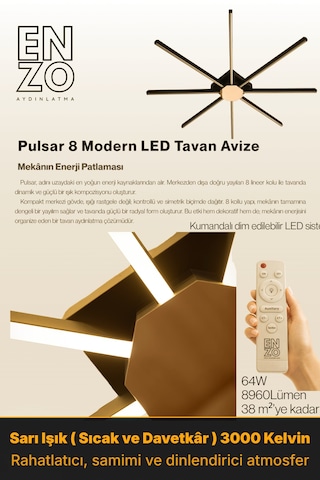 Pulsar Bronz Modern Led Tavan Avize - Aşağı Işık Kumandalı Dim Edilebilir Sarı Işık