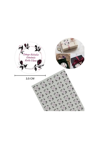 Kadınlar Gününüz Kutlu Olsun Sticker Seti - 88 Adet, Hediye Paketi Etiketi, 3.5 Cm, Yuvarlak