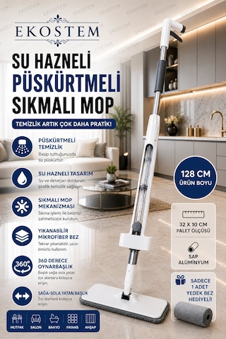 Kendinden Sıkmalı Kendini Temizleyen Mikrofiber Mop Su Hazneli Yer Mopu Fayans Duvar Yüzey Temizlik
