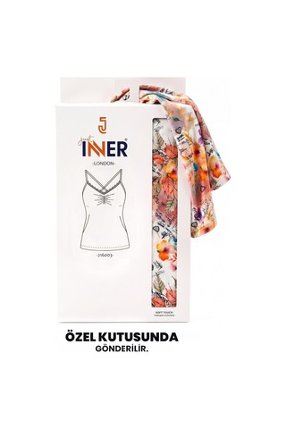 Just Inner Kadın Tekli Viskon Bluz Çiçekli Dantelli V Yaka Askılı Zarif Günlük 216003 Çiçek Desenli