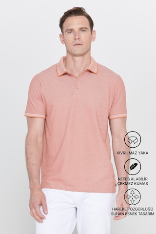Ac&Co / Altınyıldız Classics 4A4820200047Ktes Düğmeli Polo Yaka Cepsiz Slim Fit Erkek Tişört Kiremit - Bej