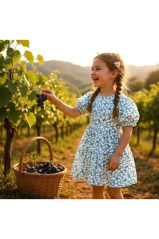 Çiçekli Kız Çocuk Elbise St08987 Yeşil