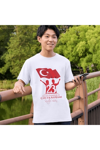 Alpşan Ticaret 23 Nisan Çocuk Bayramı Baskılı Çocuk Tişört 23 Nisan T-shirt 50 Beyaz