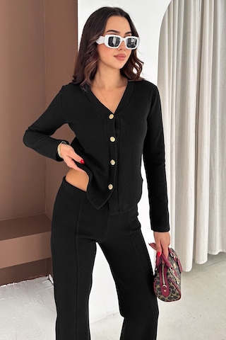 Kadın Düğmeli Triko Takım Soft Structure Siyah