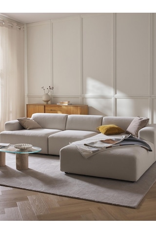 Massimo 3 Modül Sağ Köşe Koltuk Takımı Kırık Beyaz Keten Kumaş Sağ Kırık Beyaz