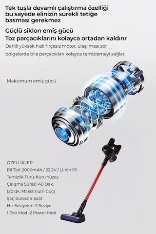 Robo Hiking Şarjlı Dikey Süpürge