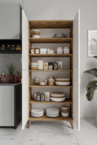 Simple Sp4190 Çok Amaçlı Dolap 4 Kapaklı Mutfak Dolabı Balkon Dolabı Kiler Banyo Dolabı Ayakkabılık Ekru Ceviz