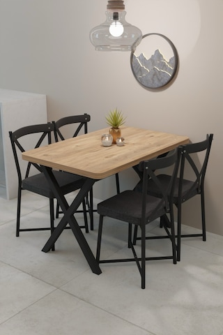 Modern Yemek Masası Takımı 70x110 Cm Oval Mutfak Masası & 4 Adet Tonet Model Kumaş Döşemeli Sandalye Atlantik Çam