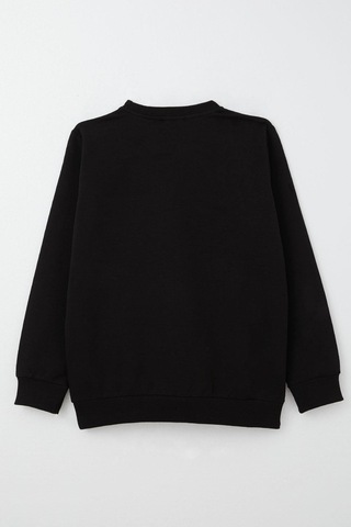 Breeze Erkek Çocuk Sweatshirt Kapaklı Cep Detaylı 6-12 Yaş, Siyah Siyah
