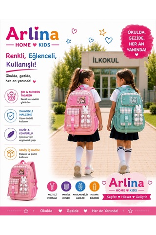 Kore Model Tavşan Aksesuarlı Su Geçirmez Kız Çocuk Çantası Pudra Pudra Pembe