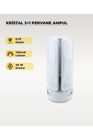 40w Kristal Pervane 3+1 Kanatlı Ampul 6500k Beyaz Işık 1 Adet