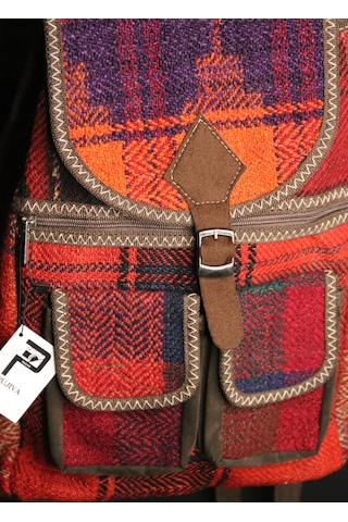 Pujiva Etnik Tarz Kilim Desenli, Çok Cebli, Fermuarlı, Renkli Sırt Çanta Koyu Kırmızı