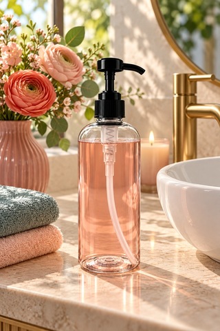 Dozajlı Basmalı Başlık Şeffaf Doldurulabilir Plastik Şişe 500 Ml Şeffaf - Amber