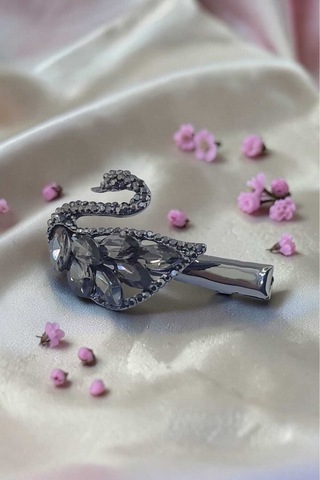 Lotus Saç Aksesuarı Füme Kristal Taşlı Kuğu Tasarımlı Şık Kadın Tokası Siyah