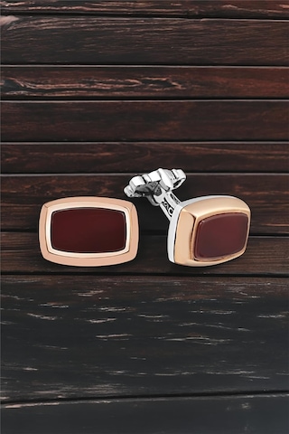 Gümüş Kırmızı Akik Taşlı Kol Düğmesi -5737