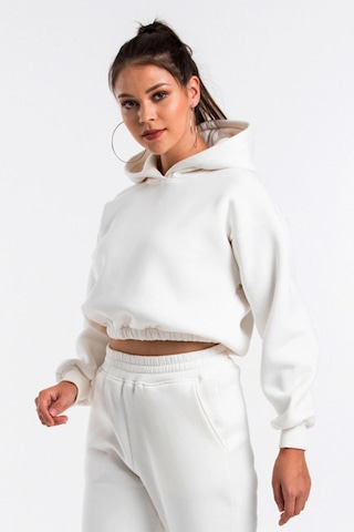 Caya Kadın Ekru Renk Kapüşonlu Crop Kesim Sweatshirt Cy84196 Beyaz Beyaz