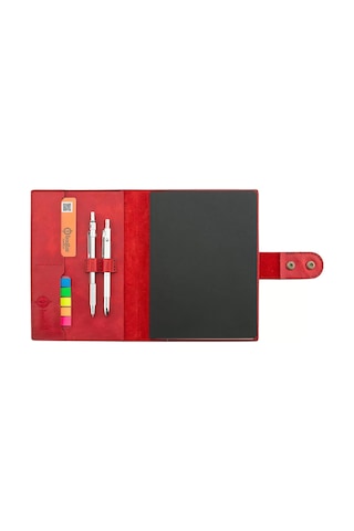 A5 Defter Ve Ajanda Kılıfı - %100 Rainbow Deri - Ko10001 - Kırmızı Kırmızı