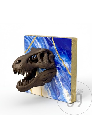 3d T-rex Kafatası Altın Varaklı Geode Epoksi Duvar Tablosu, El Yapımı Heykelsi Sanat Eseri, 25 25 Cm, Statement Tasarım 25 x 25