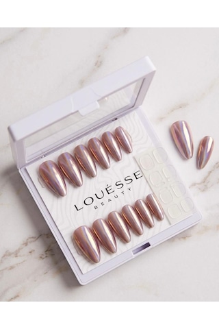 Louésse Rose Chrome Takma Tırnak 12 Li Ayna Efektli Parlak Rose Gold Nail Set