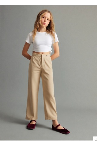 Esila Kids Kız Çocuk Pantolon Gabardin Geniş Paça Pantolon 4-11 Yaş Bej