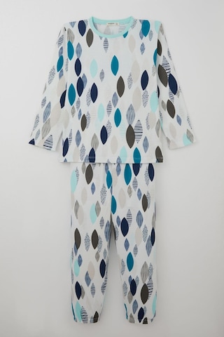 Breeze Erkek Çocuk Pijama Takımı Mavi Rüya Yaprak Desenli 9-12 Yaş, Beyaz Beyaz
