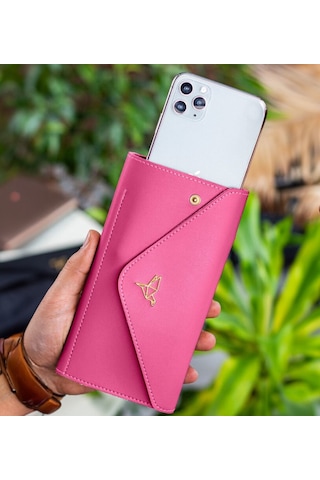 Bk Gift Kişiye Özel İsimli Telefon Ve Bozuk Para Bölmeli Zarf Model Fuşya Kadın Cüzdanı, Sevgiliye Hediye, Anneye Hediye Çok Renkli