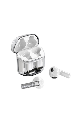 Qingmipy S11 Bluetooth 5.3 Kulaklık - Şeffaf Gövde, Kayıpsız Ses, Su Ve Ter Dayanıklı, Uzun Pil Süresi, Akıllı Gürültü Dürtme, Parmak İzi Kontrol Beyaz