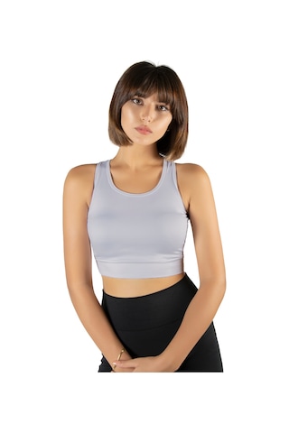 Terapi Men Gri Sırt Detaylı Fitted/vücuda Oturan Kare Yaka Spor Bluz Gri