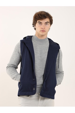 Dufy Lacivert Erkek Slim Fit Kapüşonlu Yelek Mont - 97125 Lacivert