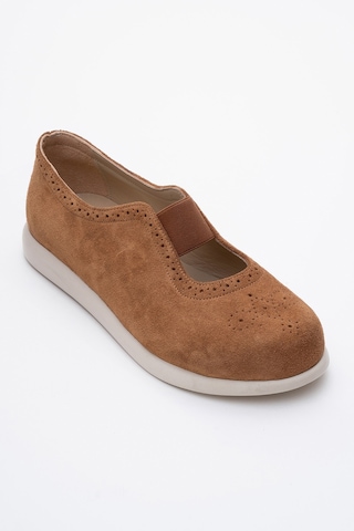 Luvishoes Luvi Shoes Chelle Taba Süet Lastikli Hakiki Deri Kadın Günlük Ayakkabı Taba Süet Taba