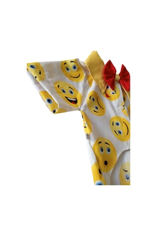 Gobo Emoji Desenli Kırmızı Papyonlu Beyaz Kedi Köpek Kıyafeti Elbisesi