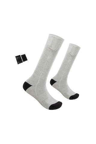 Vkemall Kot Pilli Isıtıcı Çoraplar - Pamuklu Spor Ayakkabı Socks - Winter Bisiklet Motor Kamp İçin - Type D Gri Siyah + Batarya Kutusu Çok Renkli