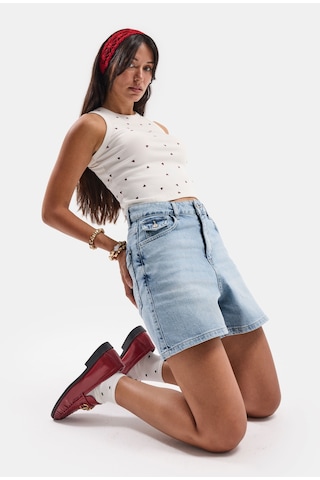 Itsbasic Kadın Ice 4s6-3 Relax Fit Midi Boy Esnek Kumaş Denim Şort Ice Rengi