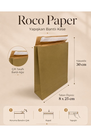 Yapışkan Bantlı Kraft Kese Kağıdı, Altın Renk, 25x8x30 Cm - 24'lü Paket, Hediye Ve Kargo Zarfı