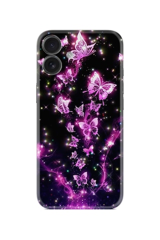 Apple iPhone Uyumlu Apple iPhone Uyumlu 16 Kılıf Boutique Baskılı Resimli Pembe Neon Kelebekler Pcode -100
