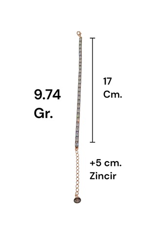 Bakır Rengi Elmas Montür Baget Taşlı Su Yolu Gümüş Bileklik Gümüş