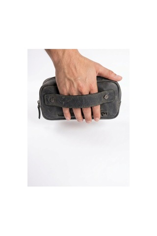 Levano Leather Hakiki Dana Derisi Erkek El Çantası Bilek Askılı El Geçmeli Portföy Organizer Çanta 22x12 Cm Antrasit