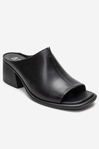 Luvishoes Sorex Siyah Cilt Hakiki Deri Kadın Kalın Topuklu Terlik