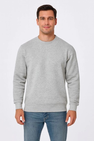 Barlashive Erkek 3 İplik Pamuklu Düz Bisiklet Yaka Sweatshirt - Gri Çok Renkli