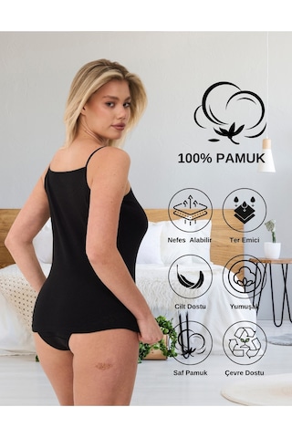 Alya Underwear %100 Pamuk Kumaşlı İp Askılı Kadın Atlet Jakarlı Ribana Kalp İşlemeli 5'li Paket Beyaz Siyah