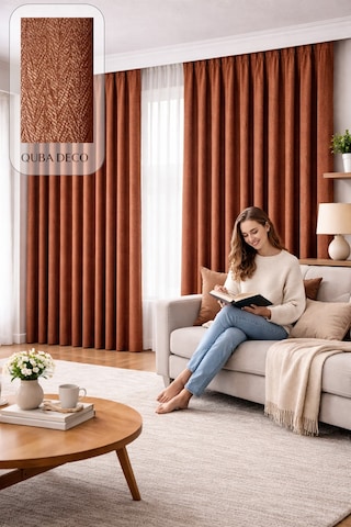 Balıksırtı Dokulu Premium Jakar Fon Perde Salon Oturma Odası Yatak Odası Çocuk Odası Turuncu