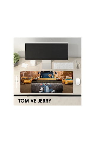 80x30 Cm Tom Ve Jerry Kaymaz Taban 3mm Dikişli Oyuncu Gaming Oyuncu Mouse Pad