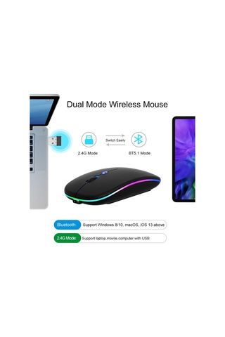 Kablosuz Fare Bluetooth 5.1 Şarj Edilebilir 2.4g Sessiz Fare İnce 3 Ayarlanabilir Dpı Diğer