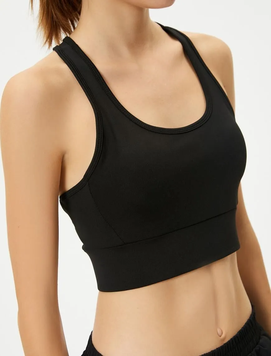 Genel Halter Yaka Crop Top Bra Büstiyer siyah