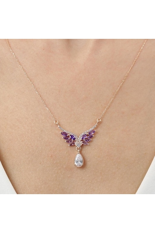 Mia vento Ametist Taşlı Melek Masalı Rosegold Gümüş Kolye
