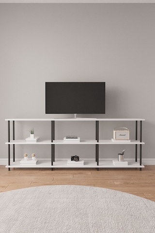 Çevir Kur 200 Cm Beyaz Raflı Tv Sehpası, Tv Ünitesi 200 71 29 Cm Beyaz