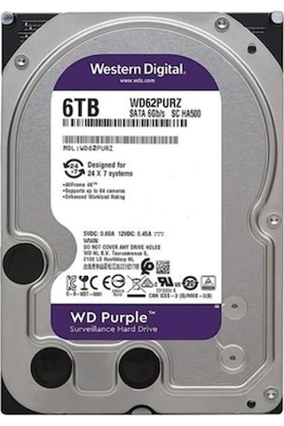 Wd 6tb Purple 3.5" 256mb Sata 6gb-s 7-24 Wd62purz Güvenlik Disk