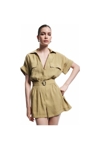 Koton Kemerli Cepli Gömlek Yaka Kısa Kollu Modal Kumaş Şort Tulum Khakı 5sak80323ew Haki